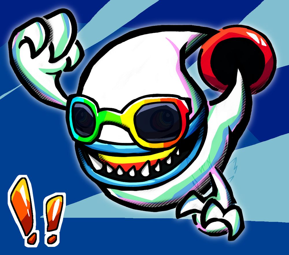 Art of King Boom Boo with sunglasses, coming out from a Crossworld ring