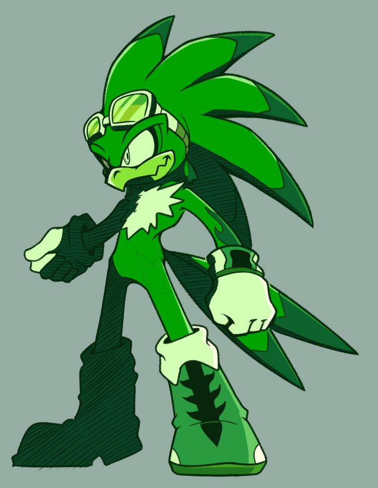 Sonic Riders-style fullbody artwork of Jet the Hawk, with a green monochromatic color.