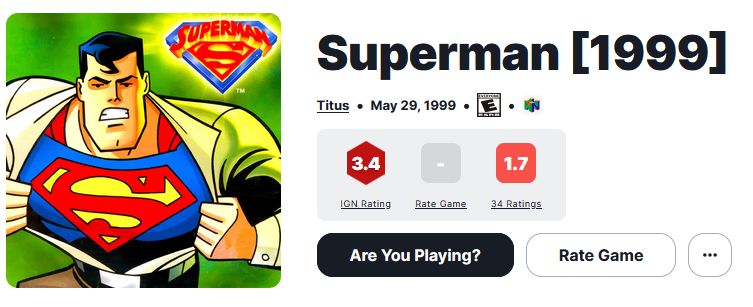 IGN card of Superman 64, getting a rating of 3.4