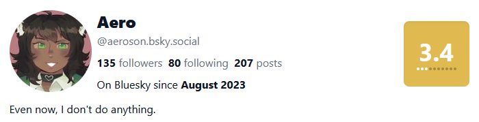 Arbitrary bluesky score of 3.4 for my account