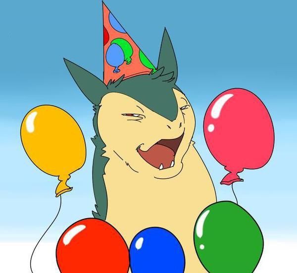 Typhlosion with party hat and balloons 