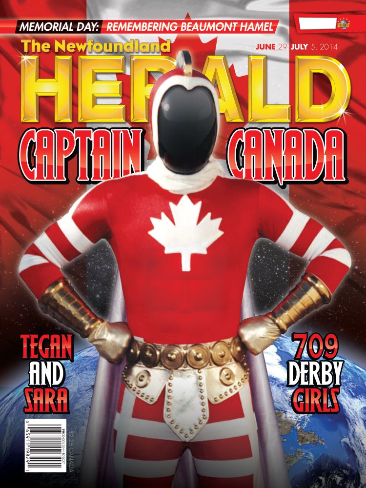 Cover of the Herald magazine with Captain Canada in the center.