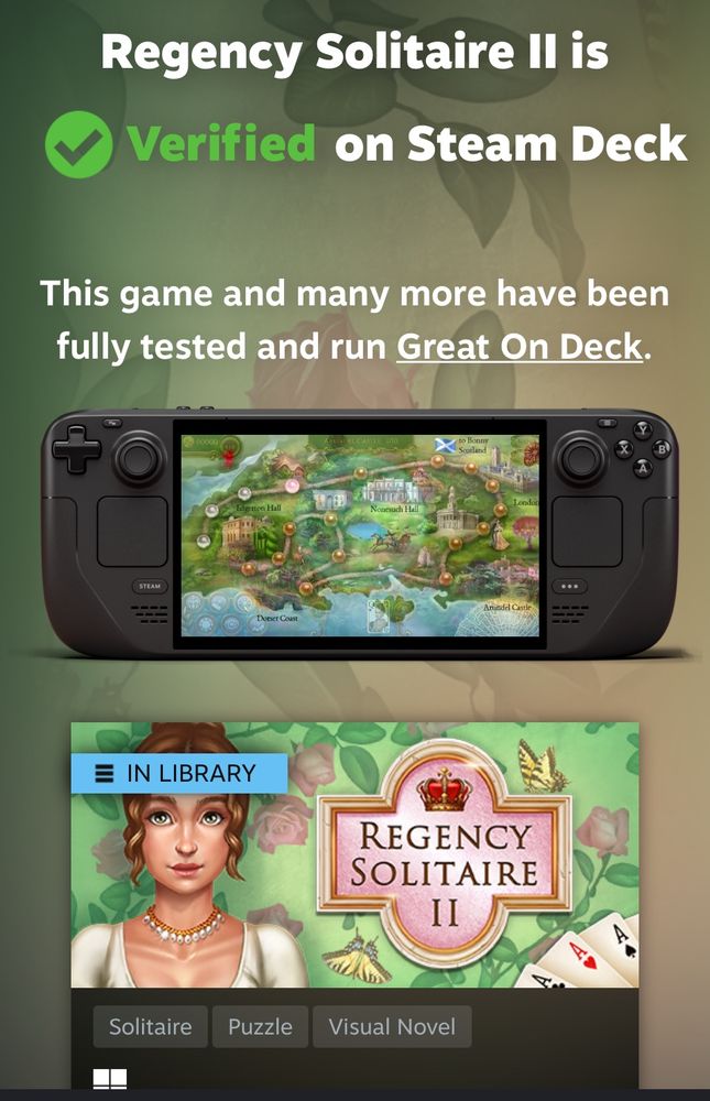 A Regency Solitaire trailer playing in a Steam Deck
