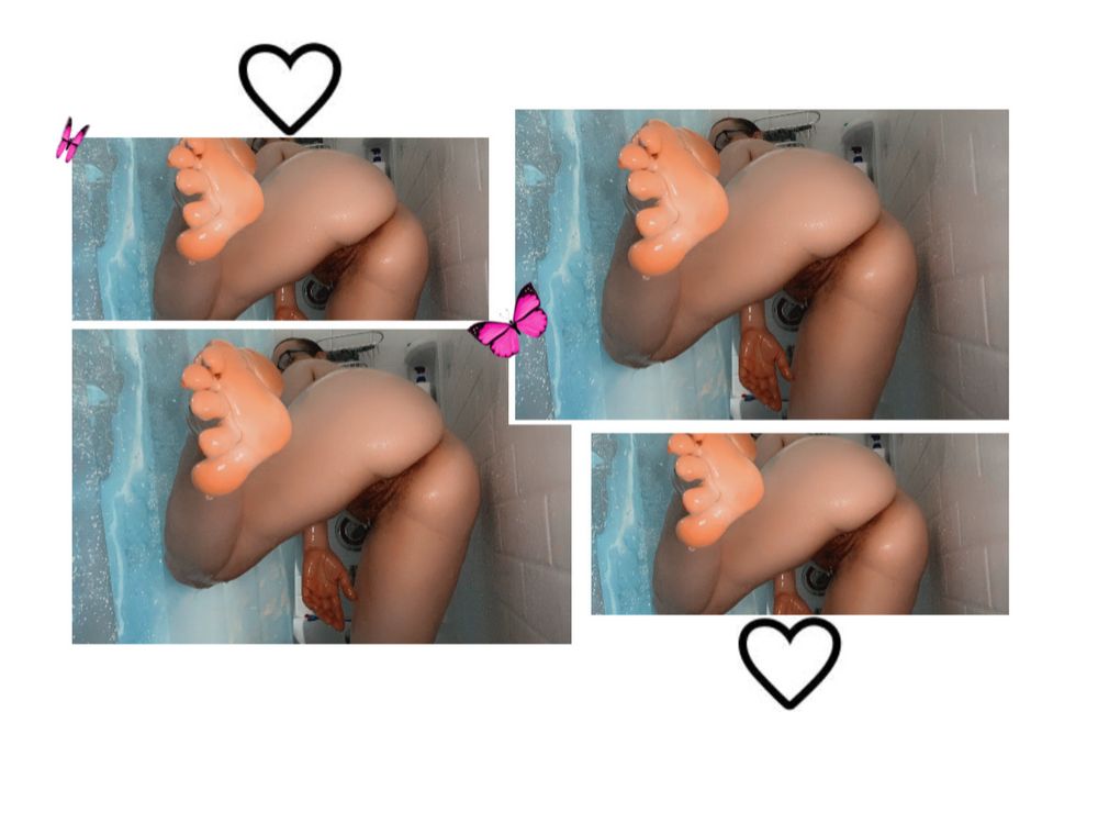 Nyx bent forward in the shower, pushing her toes out towards the camera, showing off her cute booty and bushyyyy pussy. 