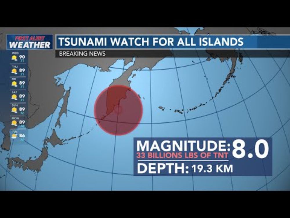 BREAKING: Tsunami warning issued for Hawaii after M8.7 earthquake off Russia