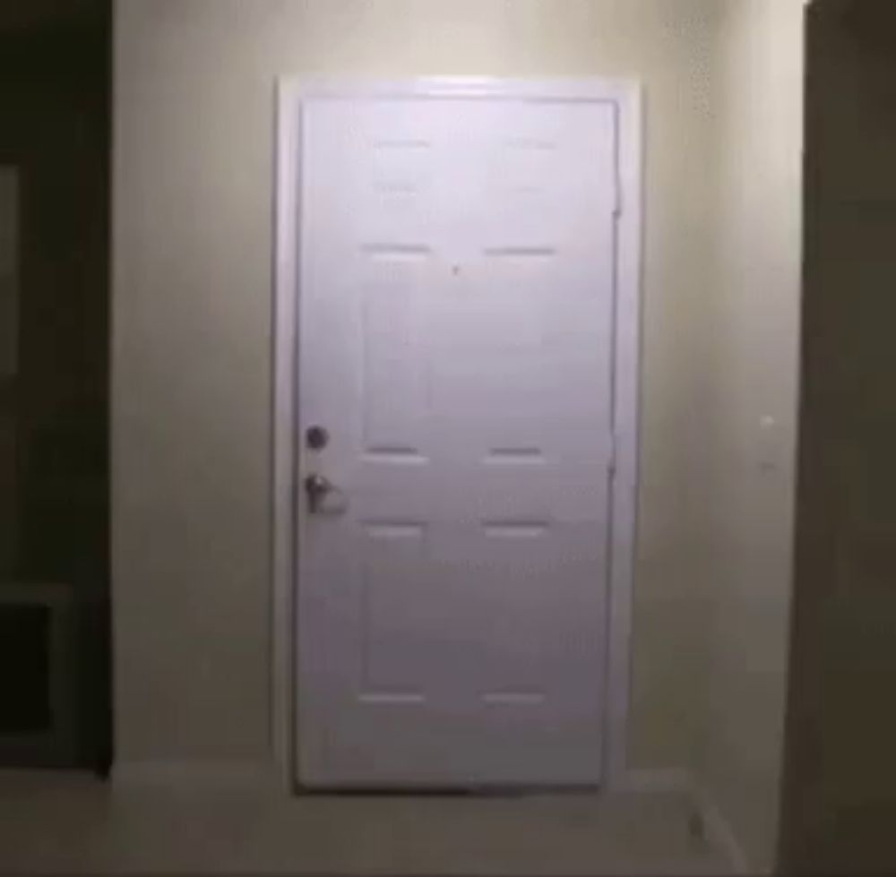 a white door is open in a hallway with a light on it .