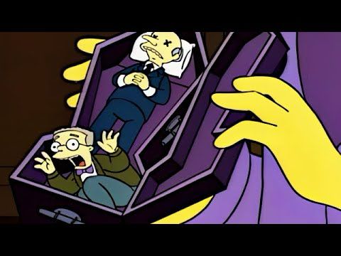 Mr Burns showing Smithers his death plans involving him being buried alive with his boss.