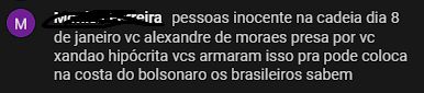 "pessoas inocente na cadeia dia 8 de janeiro vc alexandre de moraes presa por vc xandao hipócrita vcs armaram isso pra pode coloca na costa do bolsonaro os brasileiros sabem"