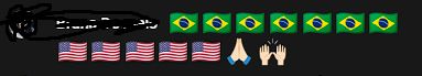 imbecil com emojis da bandeira brasileira, da bandeira dos eua, emojis de mãozinha rezando 