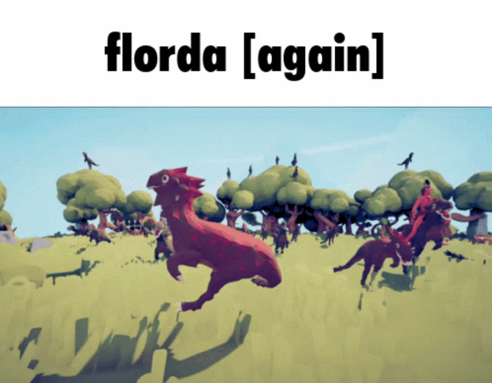 a video game called florida [ again ] has a bunch of dinosaurs running in a field