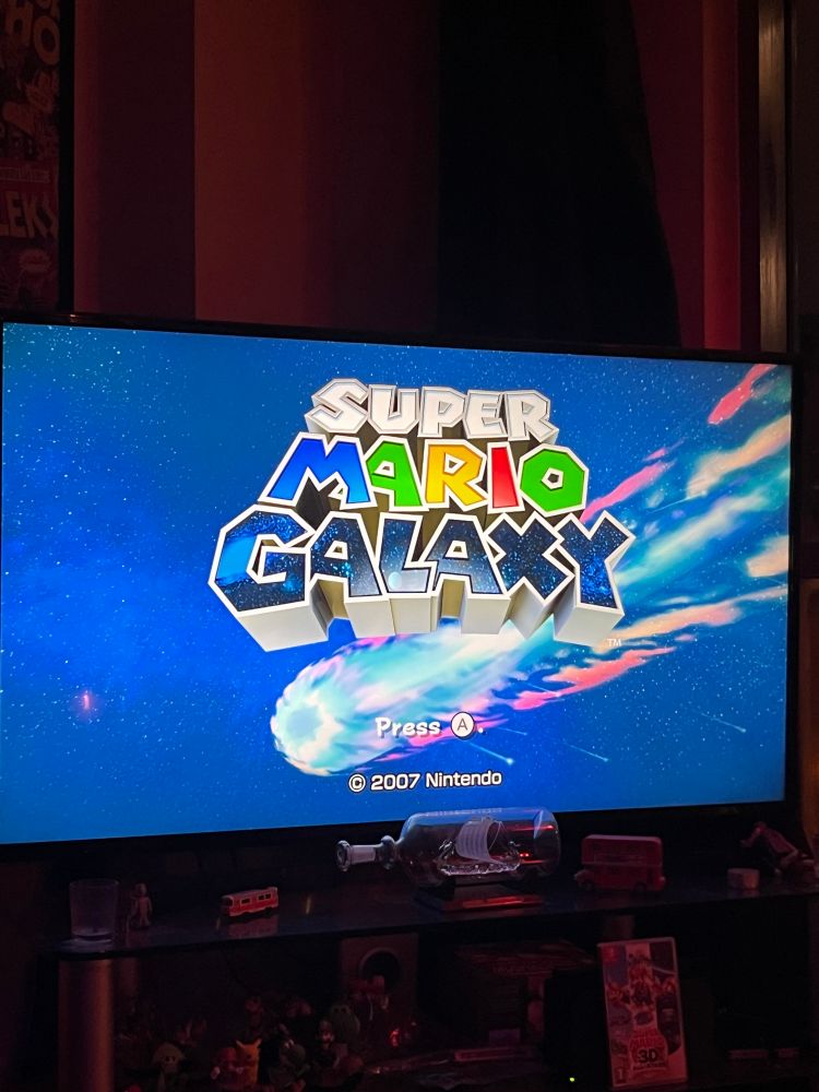 The title screen of Super Mario Galaxy