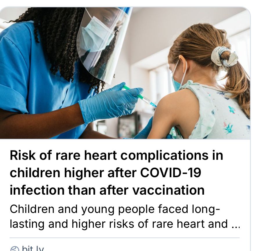 Risk of rare heart complications in children higher after COVID-19 infection than after vaccination