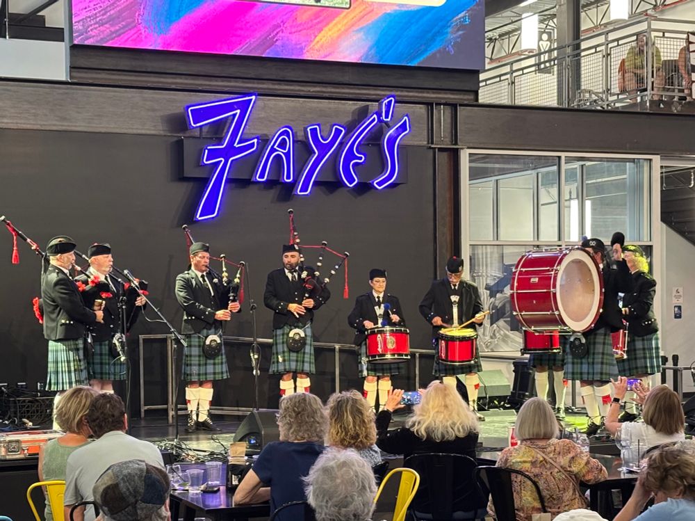 Sierra Highlander Pipe Band performing at Reno Public Market 