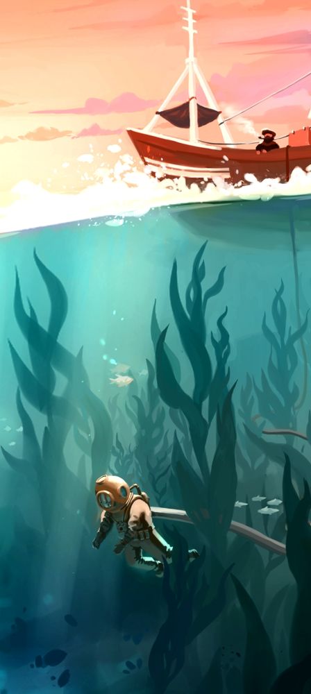 A diver explores the sunken depths while the boat captain looks on 