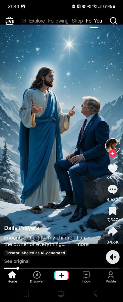 A picture of an AI video of Jesus Christ lecturing Donald Trump.