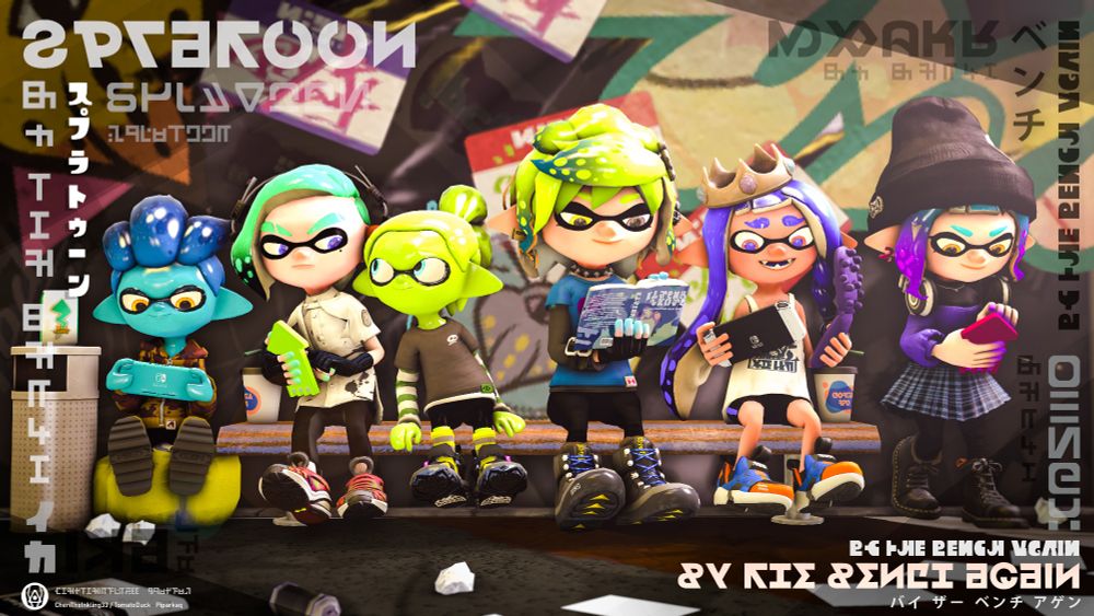 Marin, Aron, Theo, Lyra, Cappy, and Nina by the bench at  The Reef during the late afternoon. 





Featured:





Marin (Novak) Kraken



Theo Alvardo



Lyra Alvardo



Cappy



Aron



Nina Kraken





See Also:

[Splatoon SFM] By The Bench





Aron created by @CheriTheInkling33 

Cappy created by Piparkaq





Splatoon Inkling Typefaces by frozenpandaman

Splatoon Round Script Typefaces by jacebeleren
Splatoon Deepsea fonts by Kirbypost-Generator

Splatoon Alterna Script Typefaces by addnin

Splatoon Square Typefaces and Sign Types by ardnin (Deciphered by Rassicas and MaidCactus)