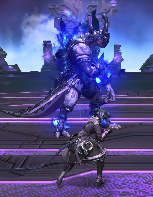 FFXIV screenshot of the player's WOL dancing in front of a boss.