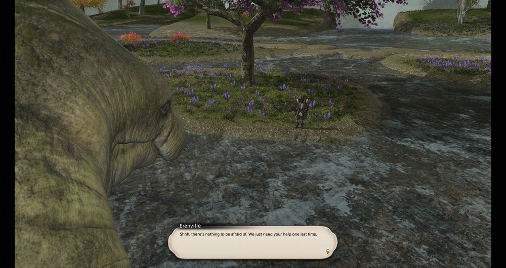 FFXIV Dawntrail screenshot of Erenville speaking to an animal