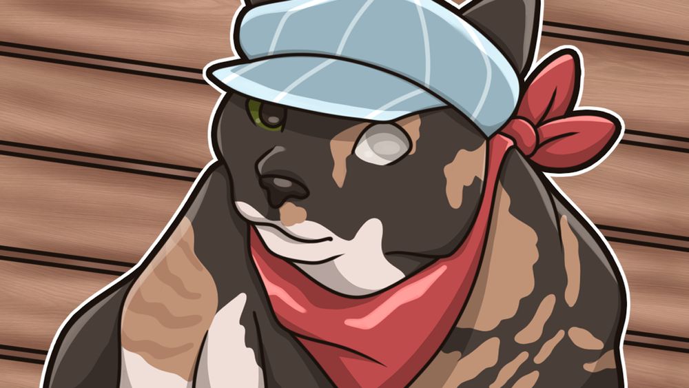 tortoiseshell cat in a train conductor uniform