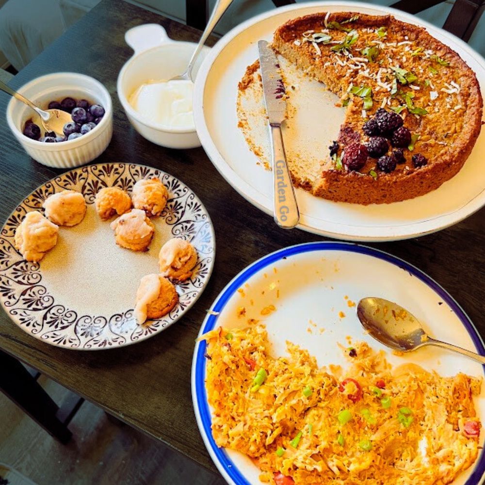 Half eaten healthy breakfast spread