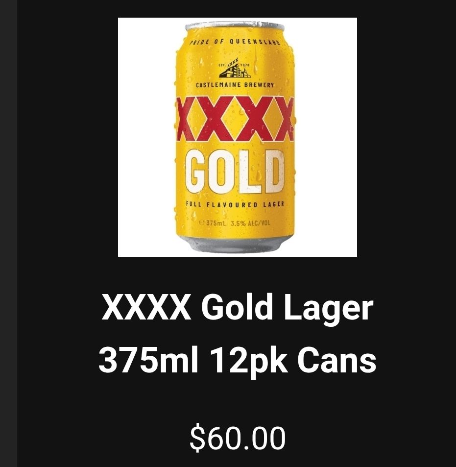 An advertisement for a dozen cans of Castlemaine Four X Gold for NZD60