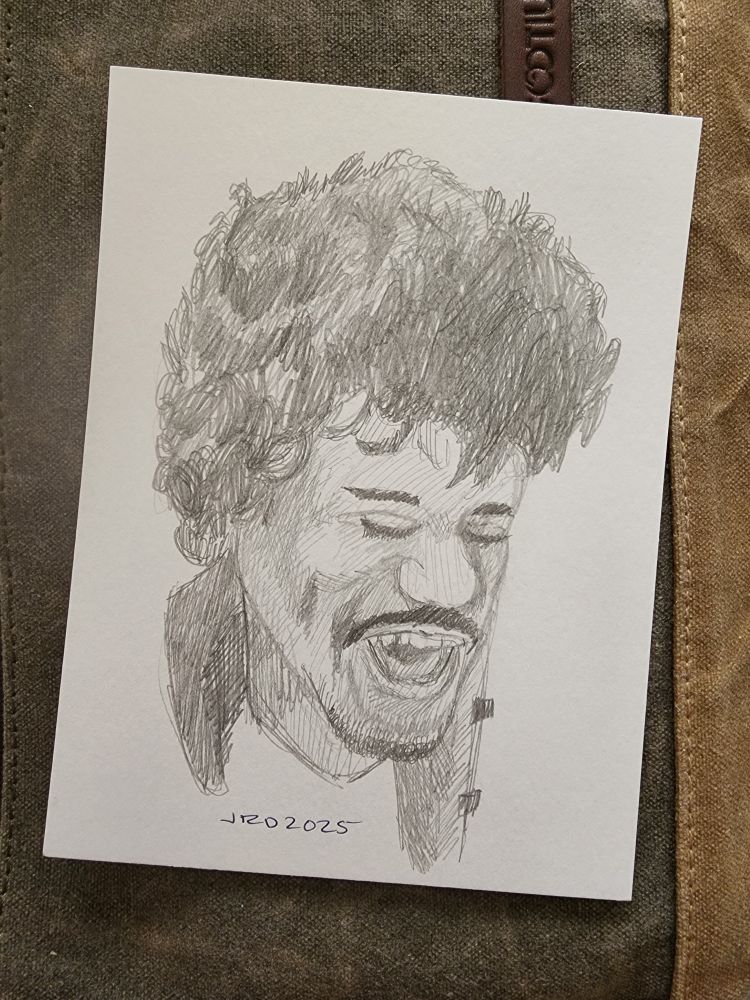 A pencil sketch by Robert Deans of music legend Jimi Hendrix.