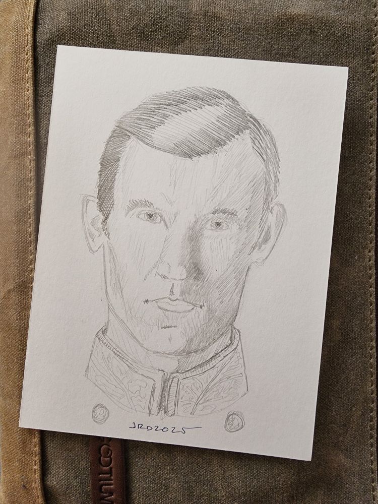 Pencil sketch by Robert Deans of Matt Smith as Prince Philip from the Crown.