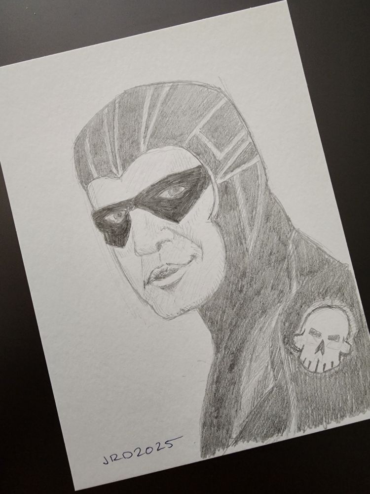 A pencil sketch by Robert Deans of Billy Zane as The Phantom from the 1996 film.