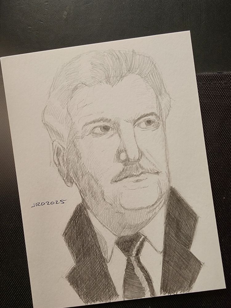 A pencil sketch by Robert Deans of early film character actor Frank Morgan, star of the 1943 film, A Stranger In Town.