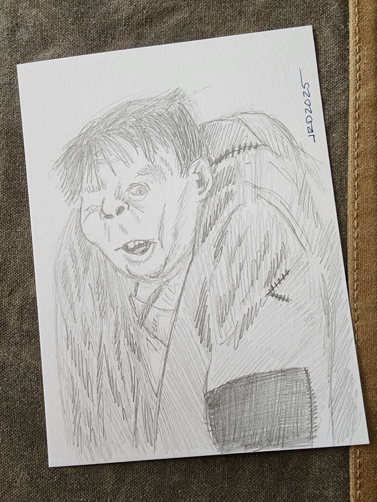 A pencil sketch by Robert Deans of Charles Laughton as Quasimodo.