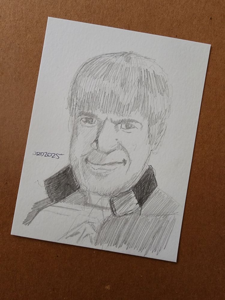 A pencil sketch by Robert Deans of actor Nathan Fillion as Guy Gardner in the latest Superman movie.