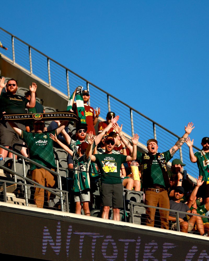 Timbers fans in LA in the visiting supporters section