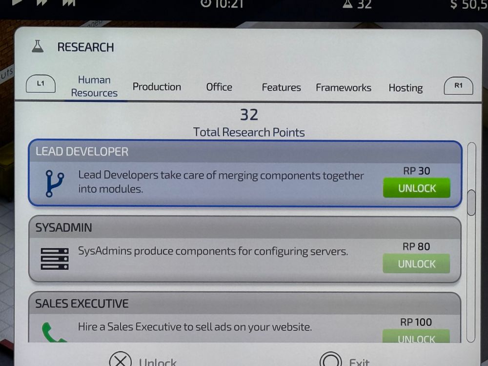 Research 
Items include Lead Developer, Sysadmin, and Sales Executive