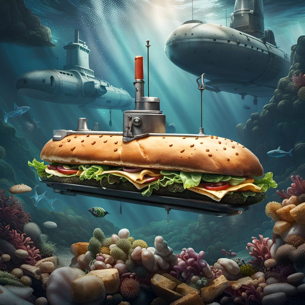 A submarine sandwich underwater like a submarine boat