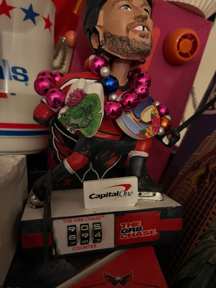 Alex Ovechkin bobblehead wears Mardi Gras beads, but most importantly the counter is at 894 career goals