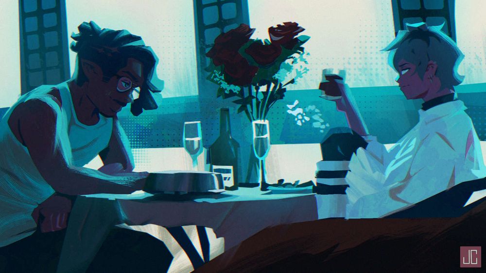 painting of my OCs jabari & atlas based on a still from Blue Valentine (2010)