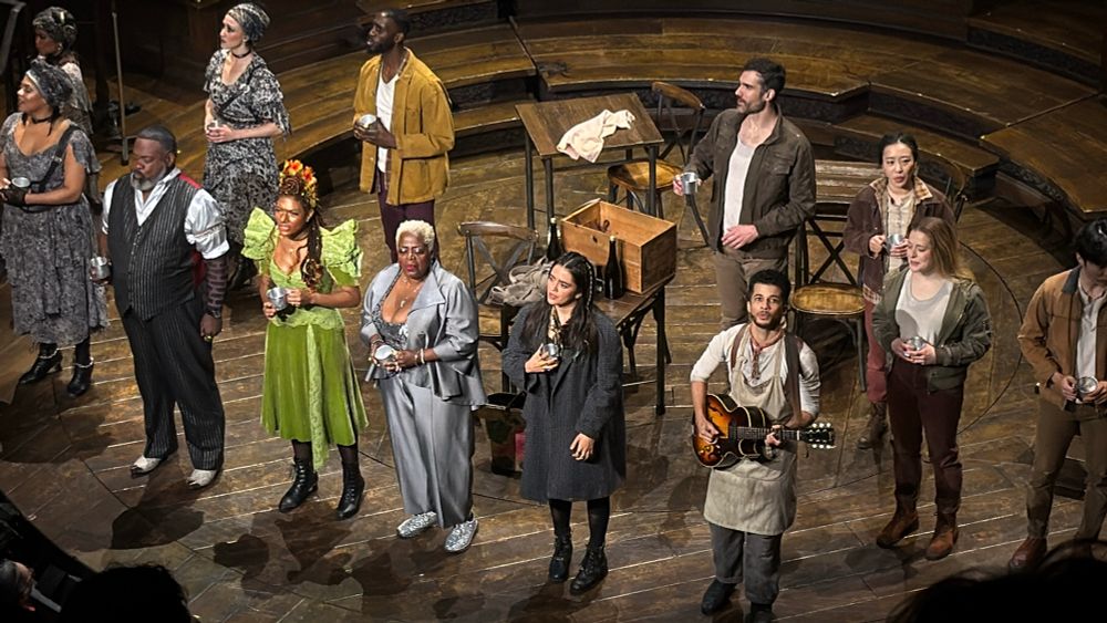 Hadestown cast on stage at the Walter Kerr