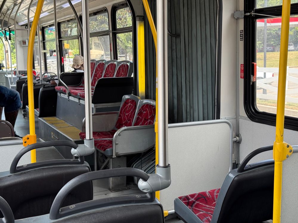 this bus are the “BRT” model of NABI bus, featuring more longitudinal seating to allow for more standing room