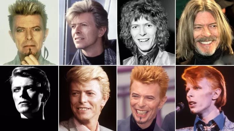 David Bowie in eight of his distinctive personas. He will never be forgotten. 

https://www.davidbowie.com/
