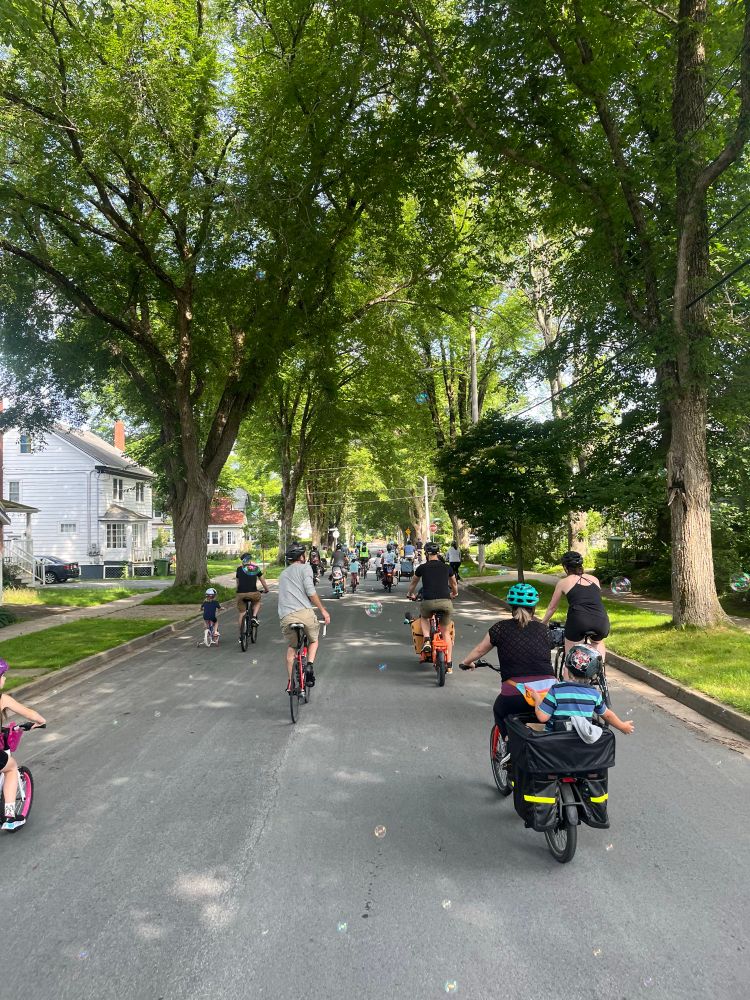 A forward looking shot of people riding bikes on Dublin St in Halifax