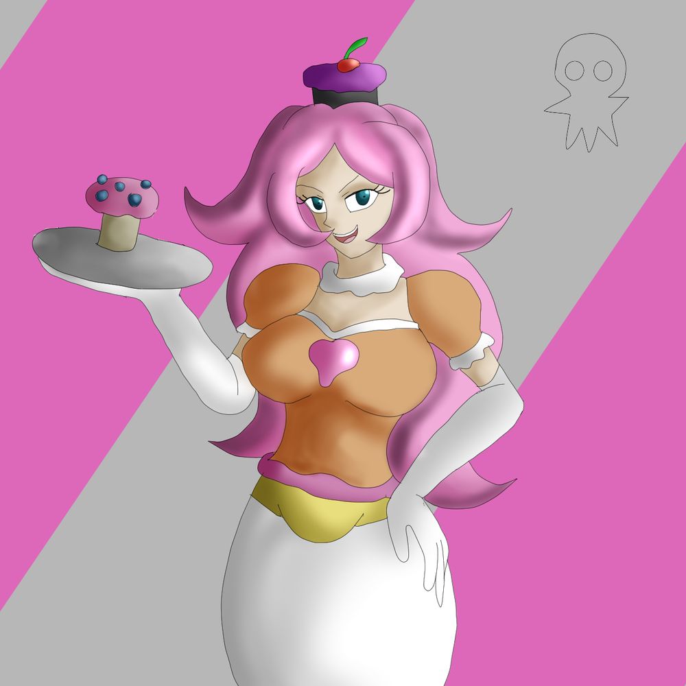 Miss Cupcake holding a cupcake