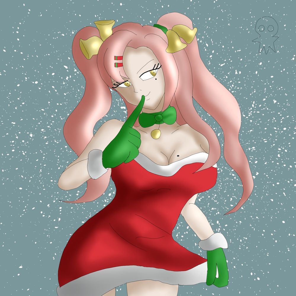 Nicole from Zenless Zone Zero in a Santa dress with snow in the background