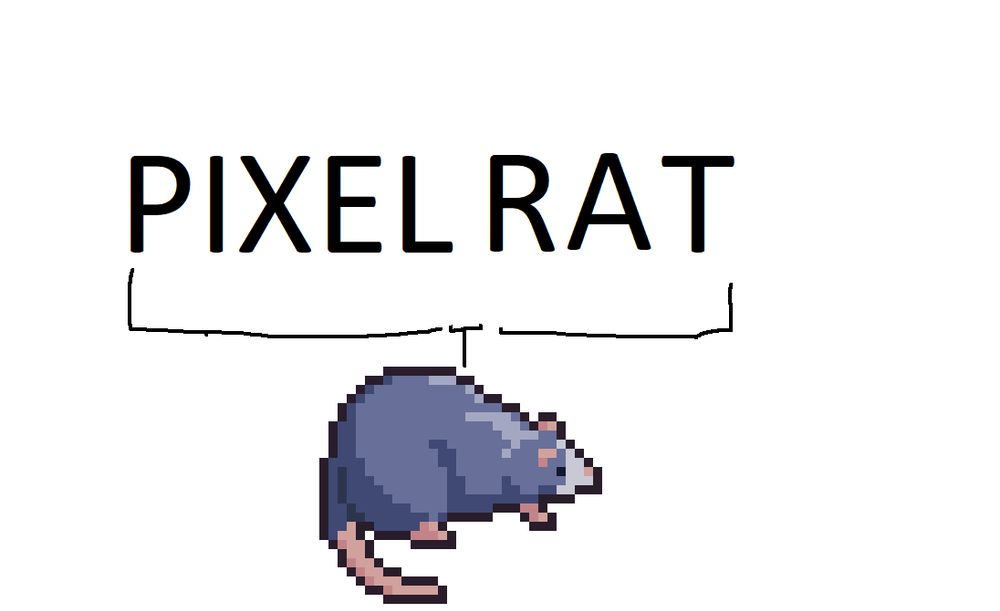 A pixel art of chunky rat with the lable pixel rat making fun of the fact that its quite common to misspell pixel art as pixel rat