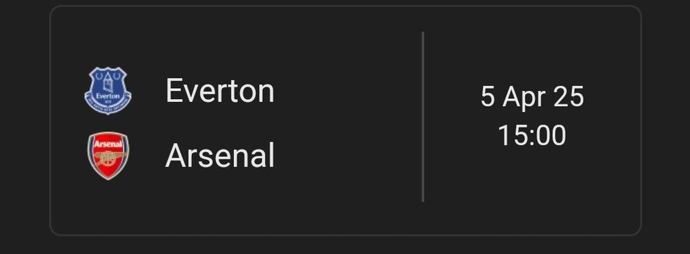 Everton versus Arsenal fixture, scheduled for 5th April 2025.