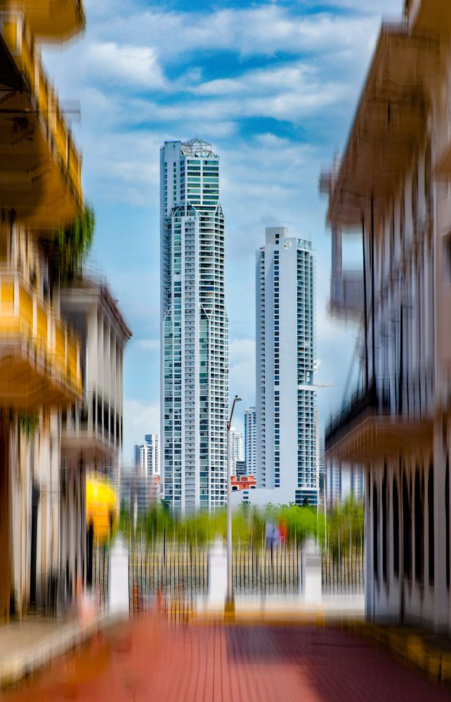 new sky scrapers with blurred out historic buildings on the foreground