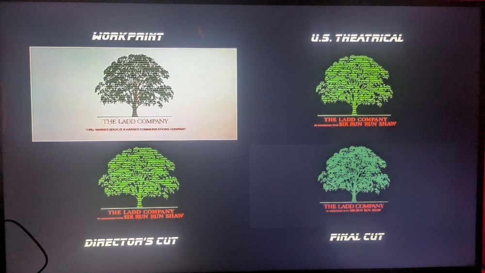 A screenshot featuring four different cuts of blade runner in each quadrant.