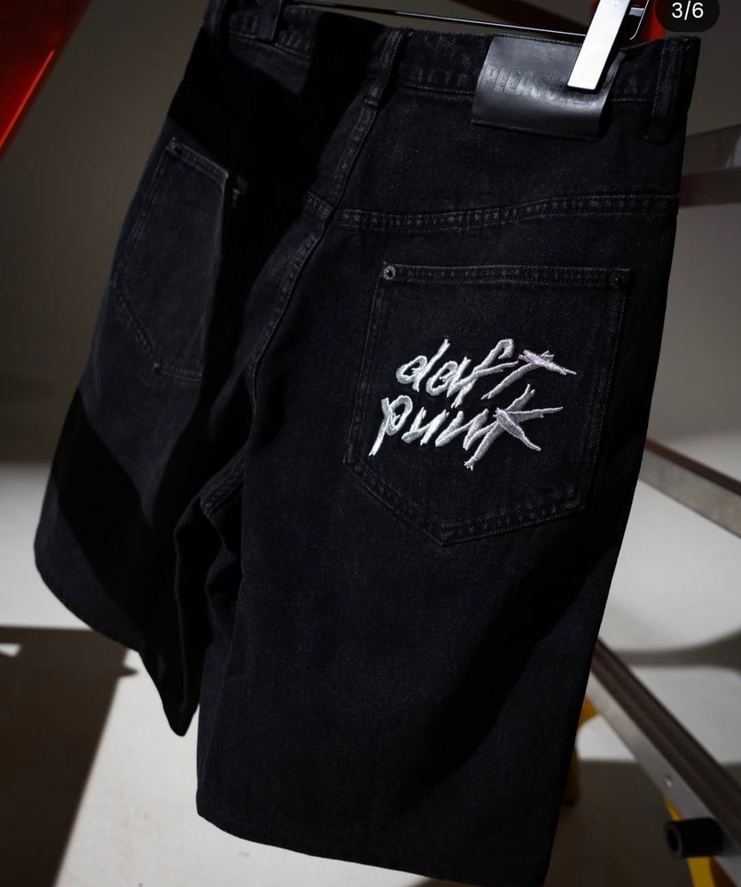 Daft Punk embroidered jean shorts