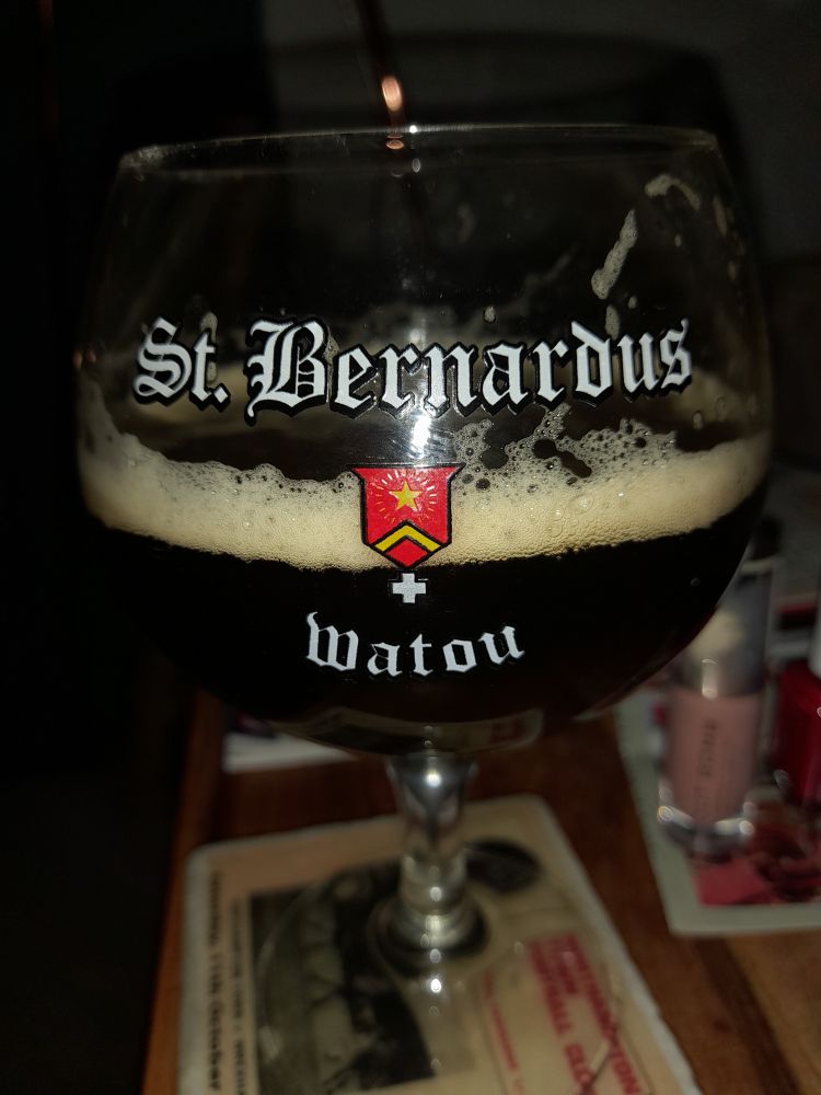 A glass of Saint Bernardus Flemish beer.