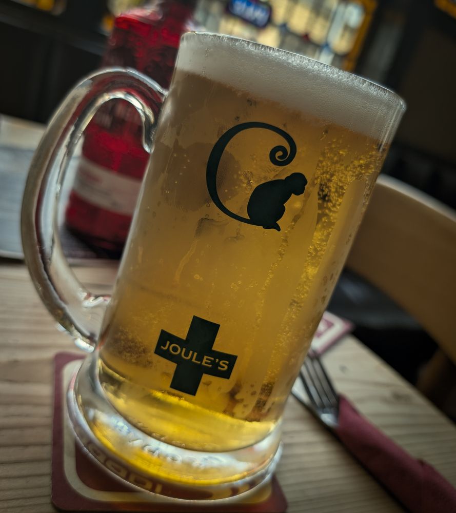 A pint of Joules Green Monkey Craft Lager.
