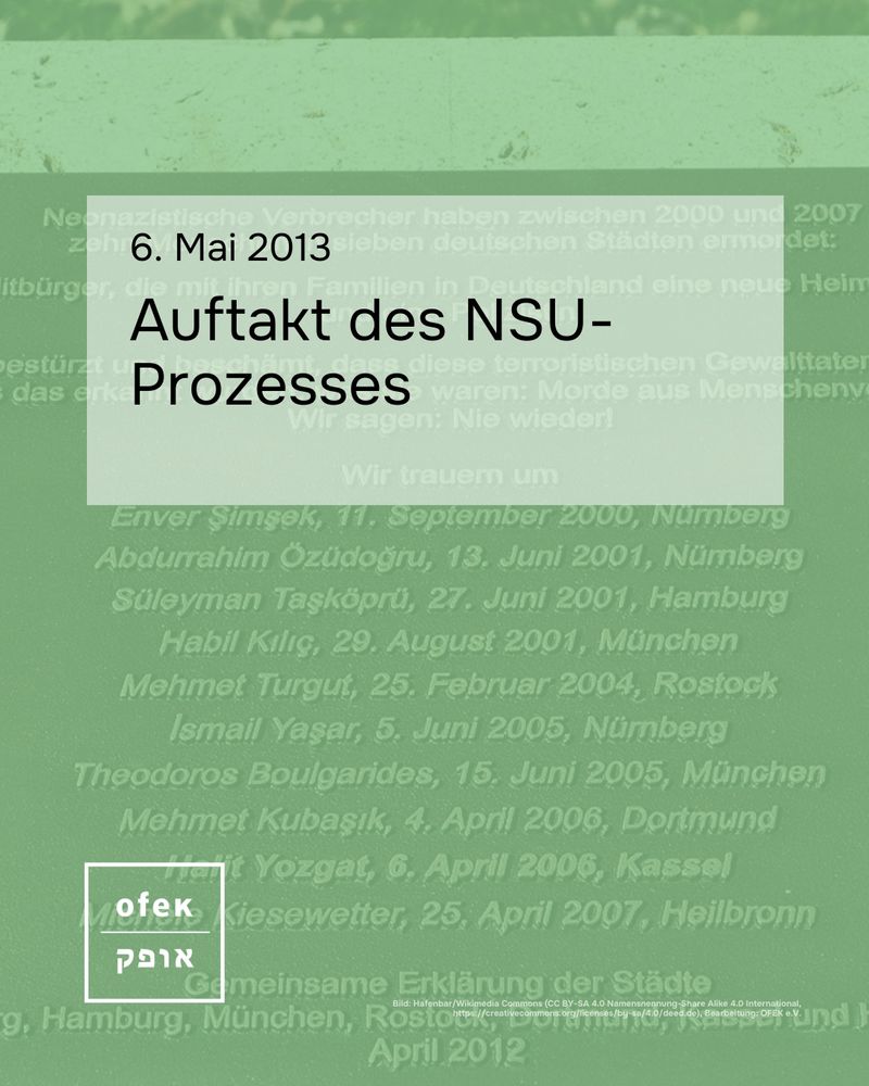 06. Mai 2013 
Auftakt des NSU-Prozesses 

Hintergrund: Gedenktafel für die Opfer des NSU
